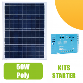 Kit panneau solaire polycristallin 50W 12V et régulateur 5A