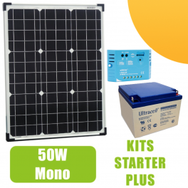 Kit panneau solaire 50W Mono 12V av régulateur 5A et batterie