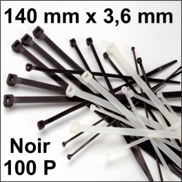 100 Colliers de serrage. Serre-câbles attache-câbles Noir 140 x 3,6 mm 