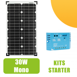 Kit panneau solaire 30W Monocristallin 12V et régulateur 10 A