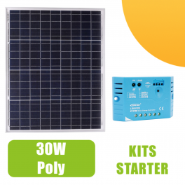Kit panneau solaire polycristallin 30W 12V et régulateur 10A