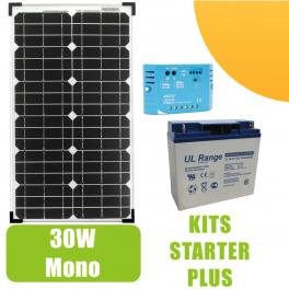 Kit panneau solaire 30W Mono 12V av régulateur 5A et batterie