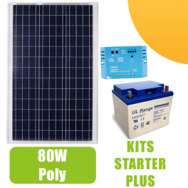 Kit panneau solaire 80W Poly 12V av régulateur 10A et batterie