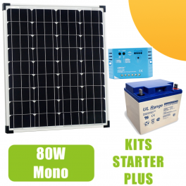 Kit panneau solaire 80W Mono 12V avec régulateur 10A et batterie