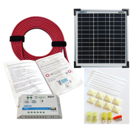 Kit panneau solaire photovoltaiïque monocristallin 10W / 12V avec régulateur de charge et accessoires de cablage