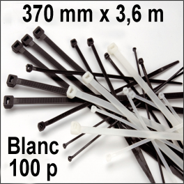 100 Colliers serrage. Serre-câbles attache-câbles Blanc 370 x 3,6 mm 